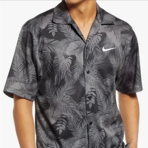 Nike Dri-FIT Camp Shirt S Black Gray Tropical Aloha Floral Golf Resort Button Up - Picture 10 of 11